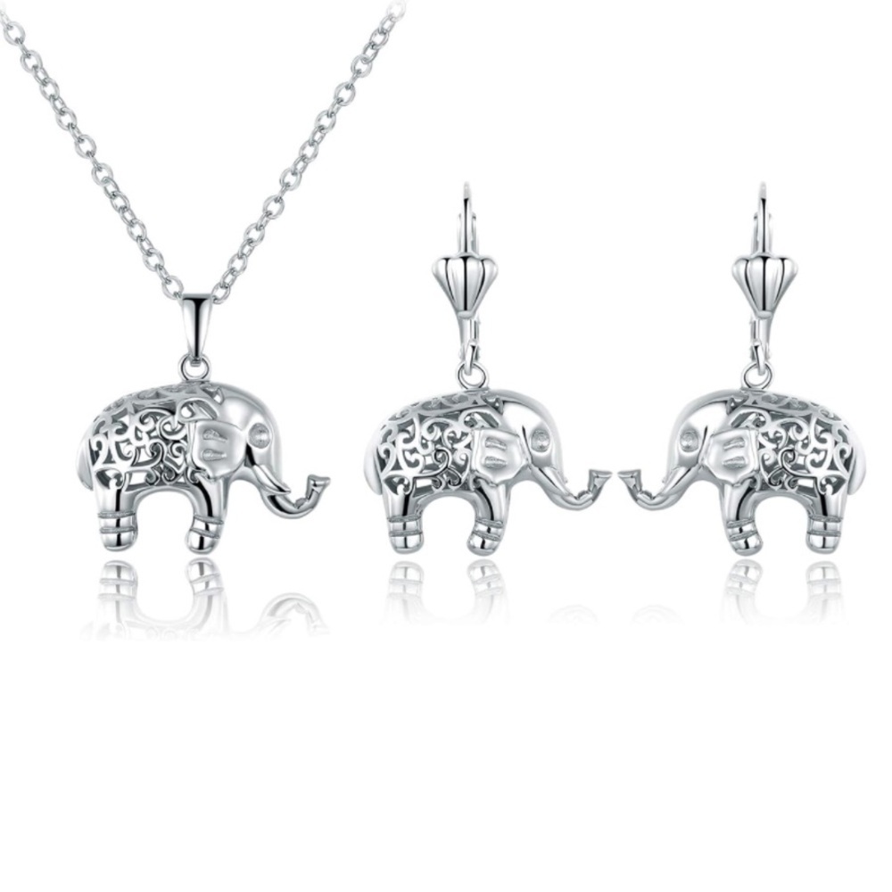 18k Gold Elephant Filigree Earrings Necklace Set
